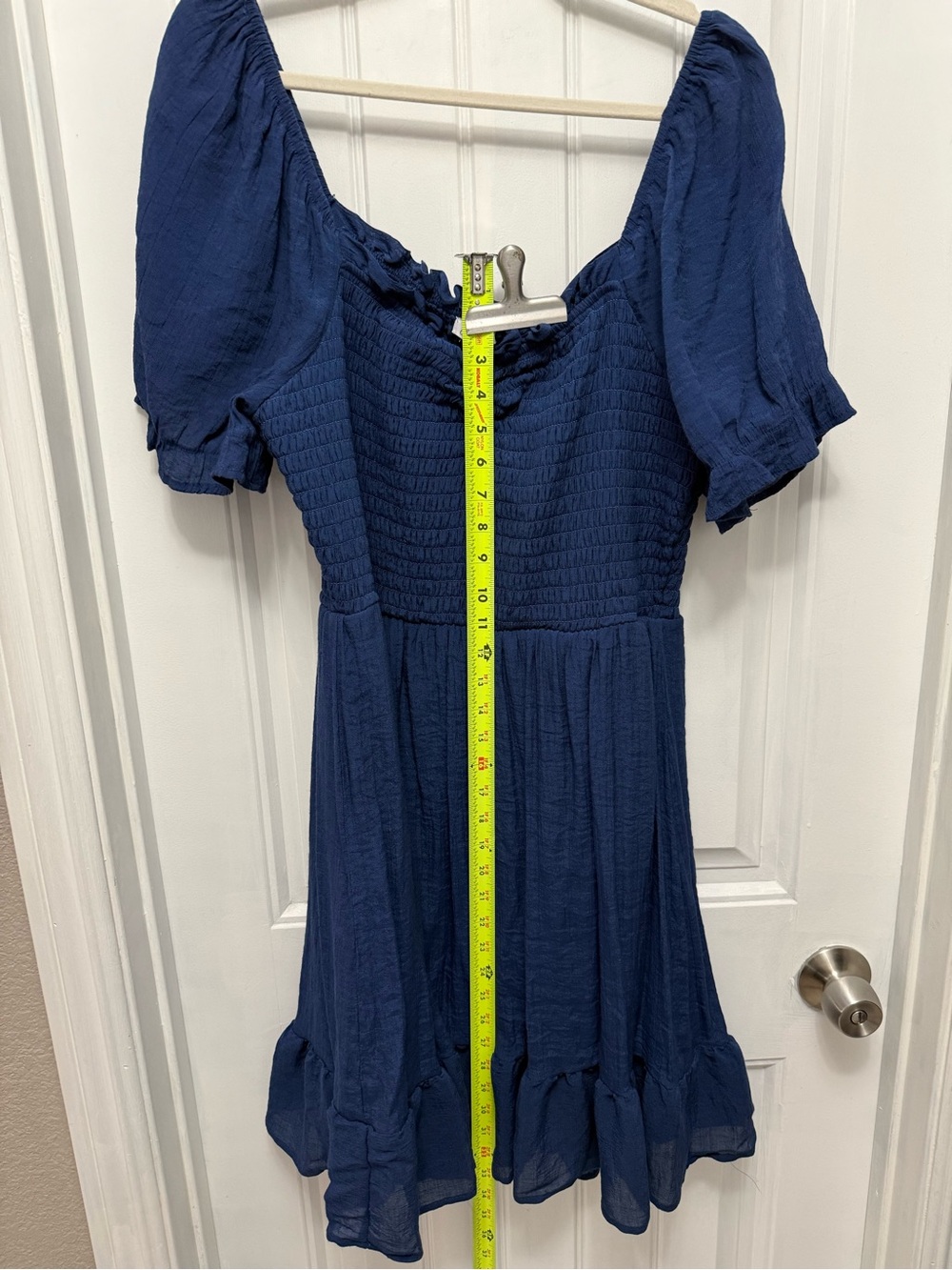 AUW Navy Blue Smocked Mini Dress - Picture 12 of 14
